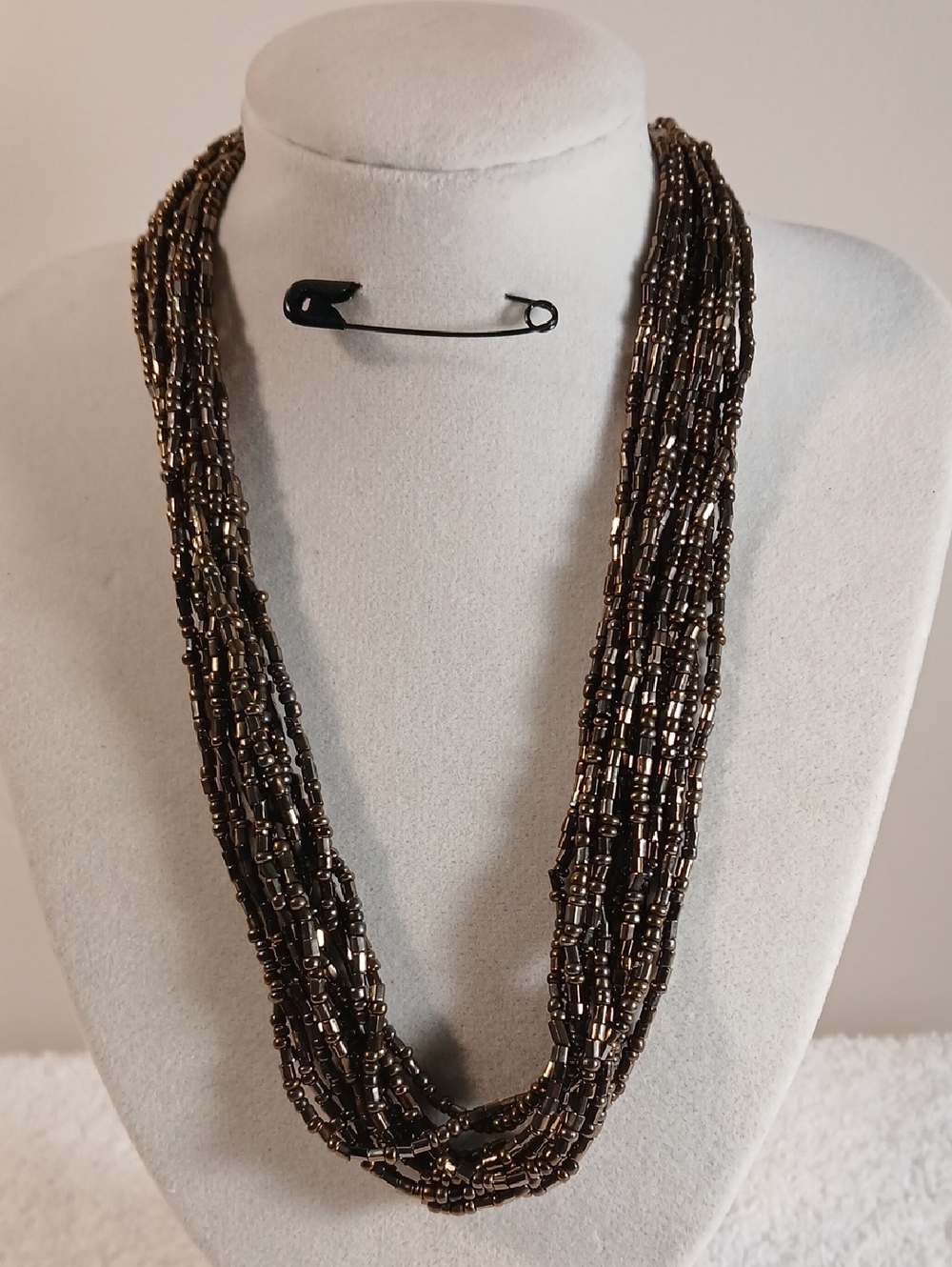 Chico's Multi-Strand Metallic Seed Bead Necklace - Bronze
